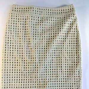 Ann Taylor Mint Beige Eyelet Knee Length Pencil Skirt Size 0